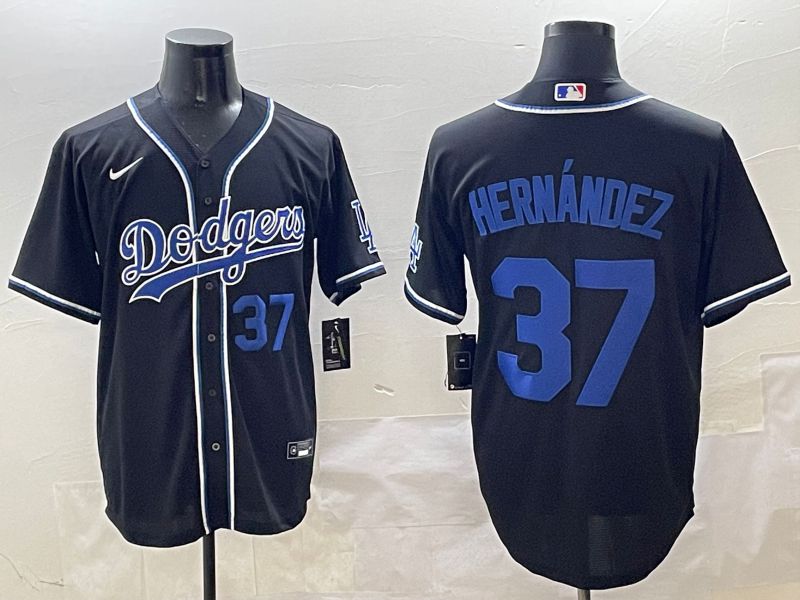 Men Los Angeles Dodgers #37 Hernandez Black blue Three generations Nike 2025 MLB Jersey style 3->los angeles dodgers->MLB Jersey